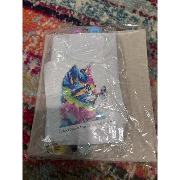 NEW Rainbow cat and butterfly paint by number Craft Kit - Picture 1 of 5